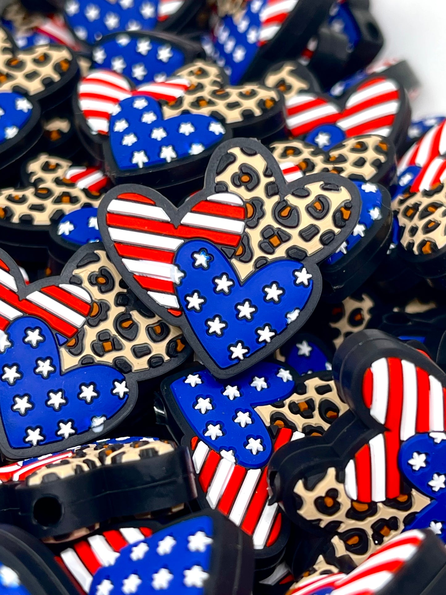 iHeart America Focal Beads | Heart Shaped Beads | Flag Bead | 4th of July Bead | America Bead
