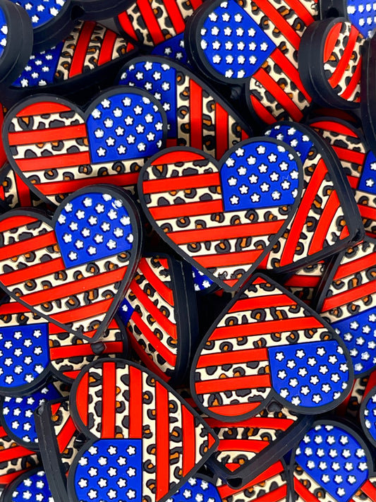 American Heart Focal Beads | Heart Shaped Beads | Flag Bead | 4th of July Bead | America Bead