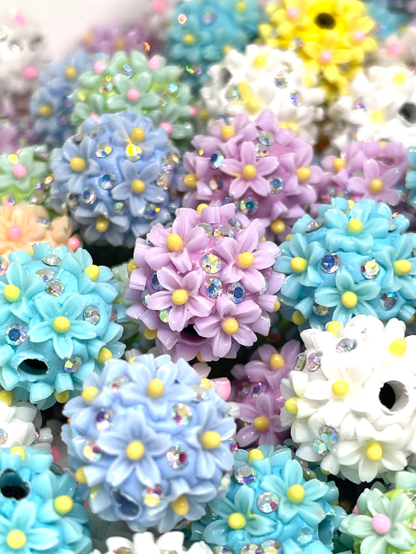 Flower Power Acrylic Beads 18mm - 5pcs | Flower Beads | Colorful Bead | Hand Made Bead | Rhinestone Beads