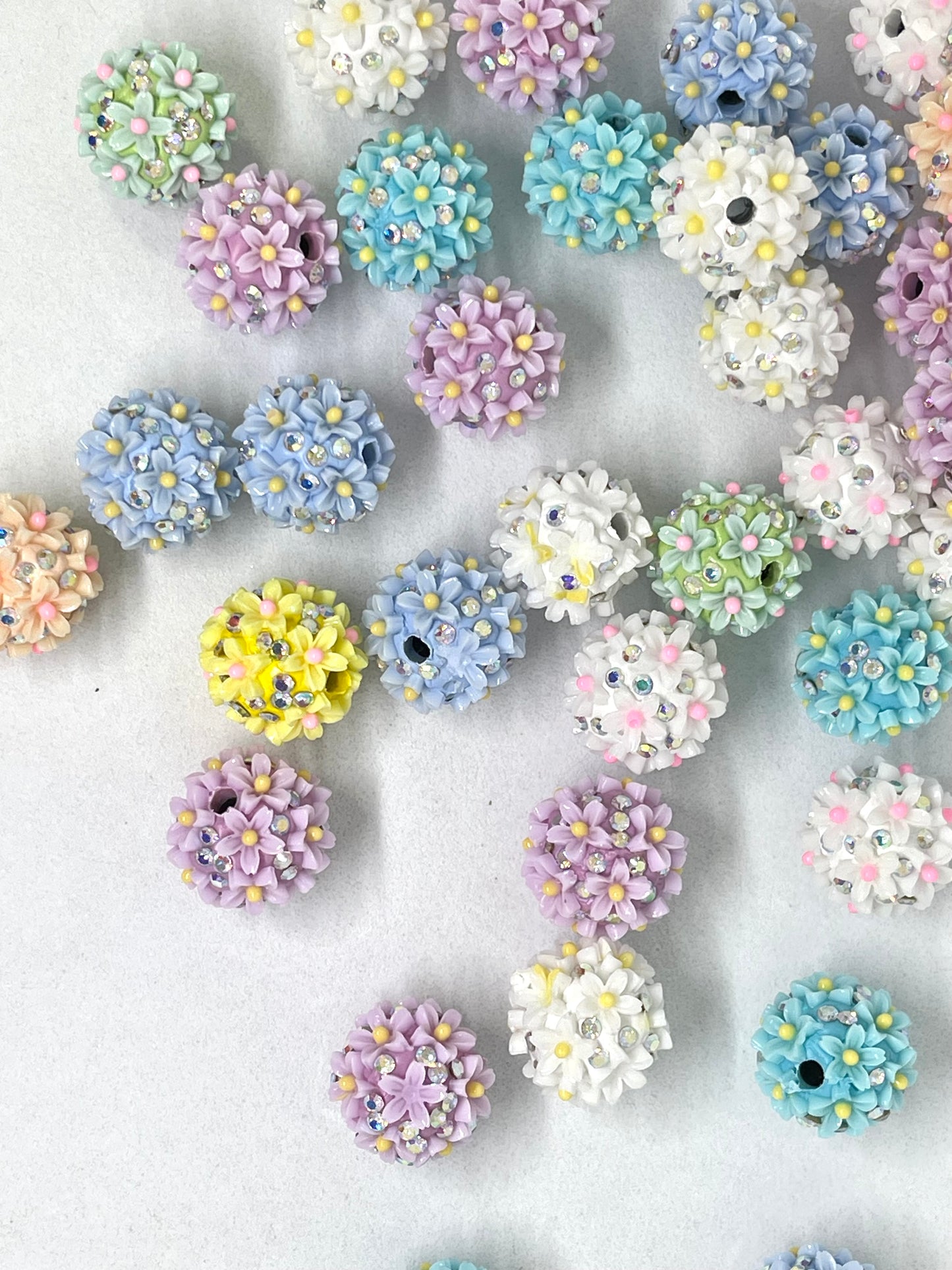 Flower Power Acrylic Beads 18mm - 5pcs | Flower Beads | Colorful Bead | Hand Made Bead | Rhinestone Beads