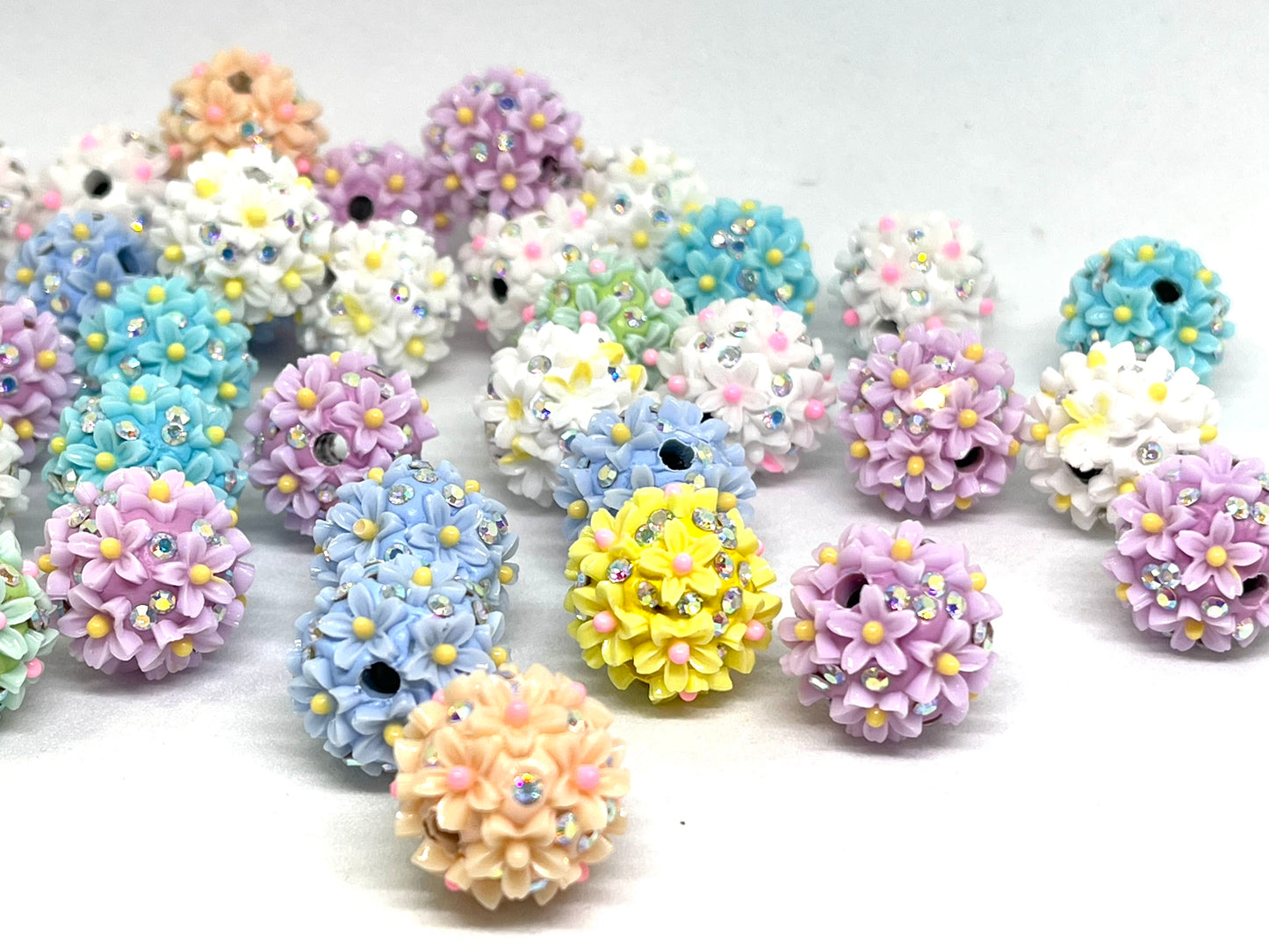 Flower Power Acrylic Beads 18mm - 5pcs | Flower Beads | Colorful Bead | Hand Made Bead | Rhinestone Beads