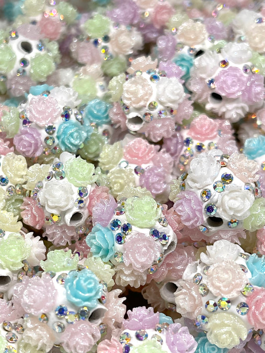 Bed Of Roses Acrylic Beads 20mm - 5pcs | Flower Beads | Colorful Bead | Hand Made Bead | Rhinestone Beads