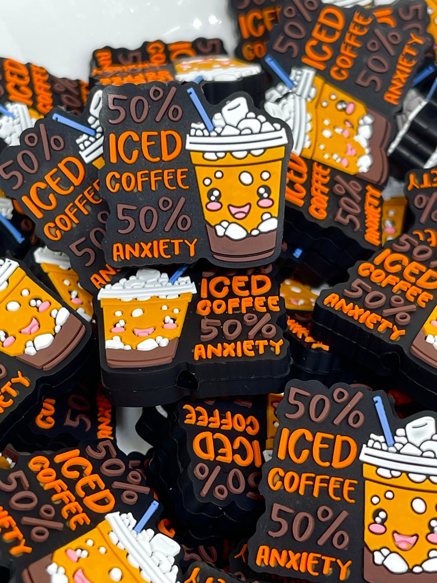 50% Iced Coffee 50% Anxiety Focal Beads | Coffee Cup Beads | Focal Beads | Anxiety Bead | Focal Beads
