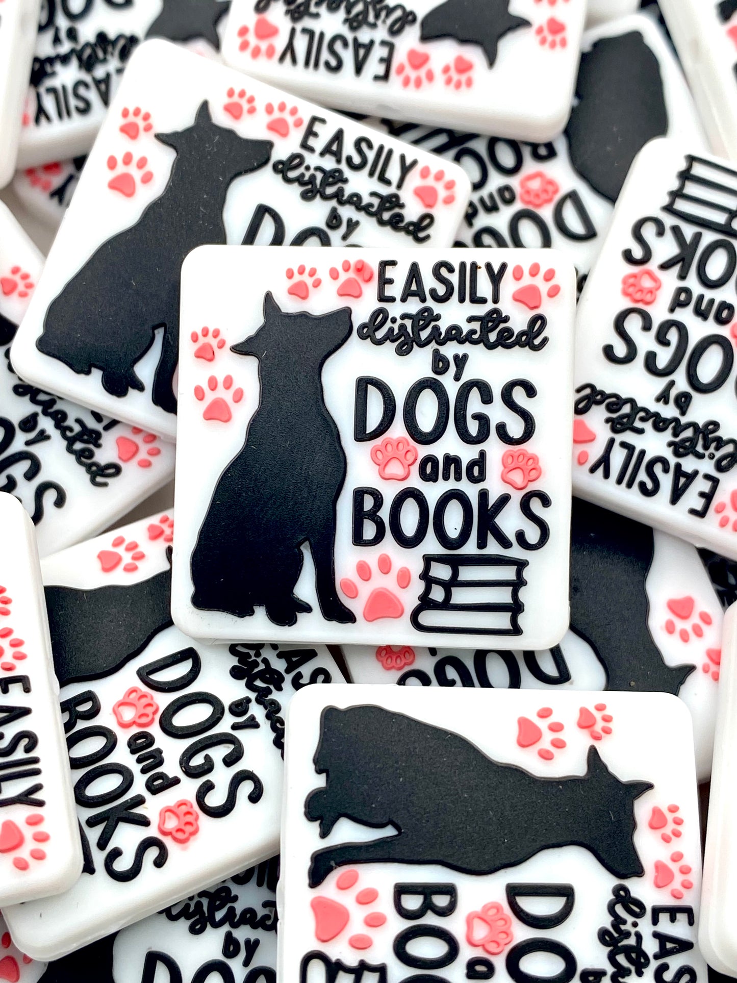 Easily Distracted By Dogs & Books Silicone Focal Beads