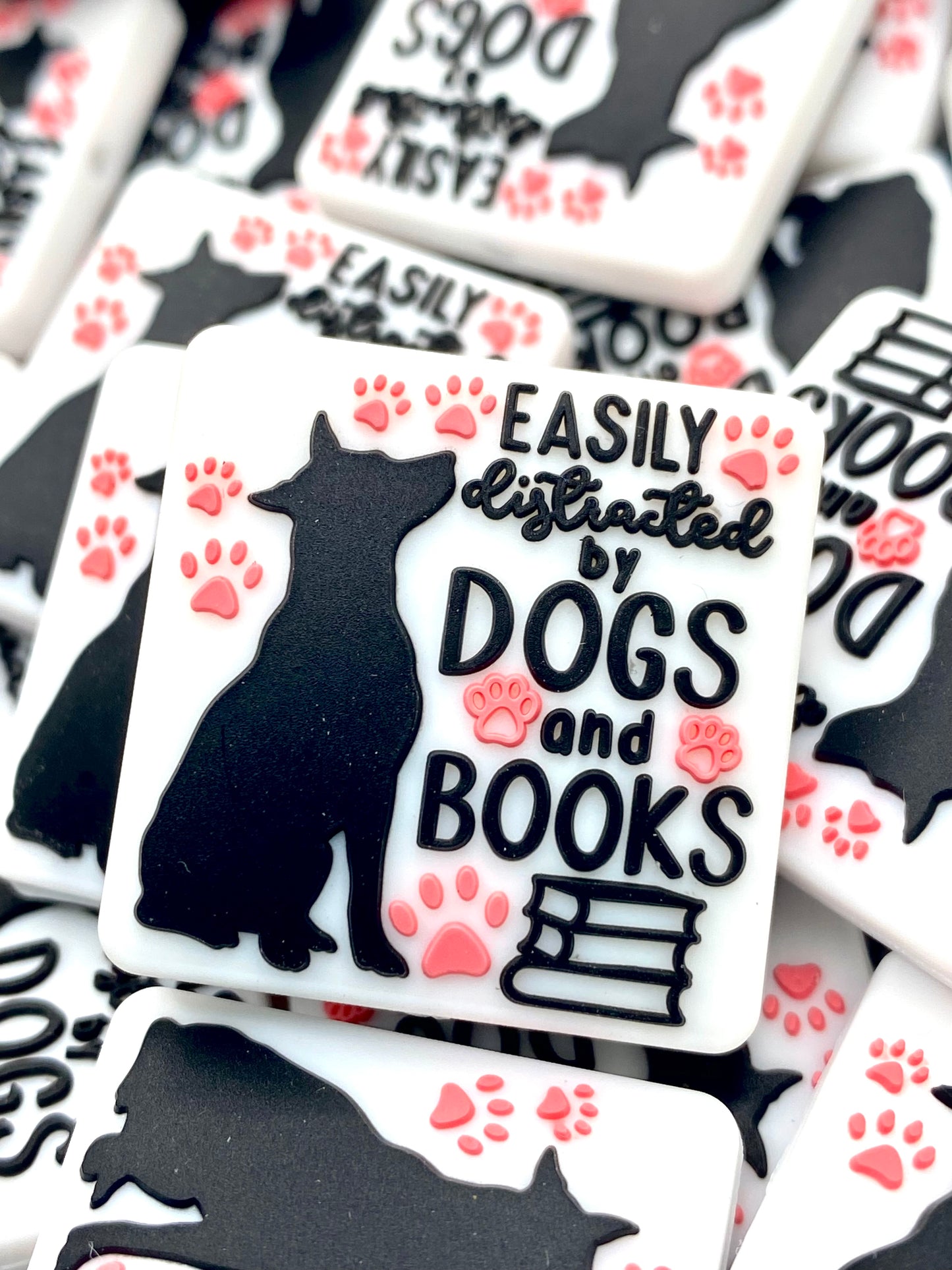 Easily Distracted By Dogs & Books Silicone Focal Beads