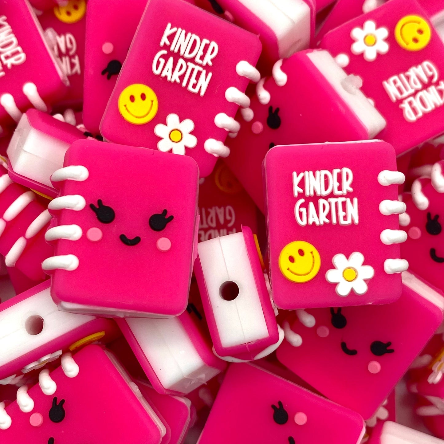 Kindergarten Pink Book 3D Silicone Focal Beads