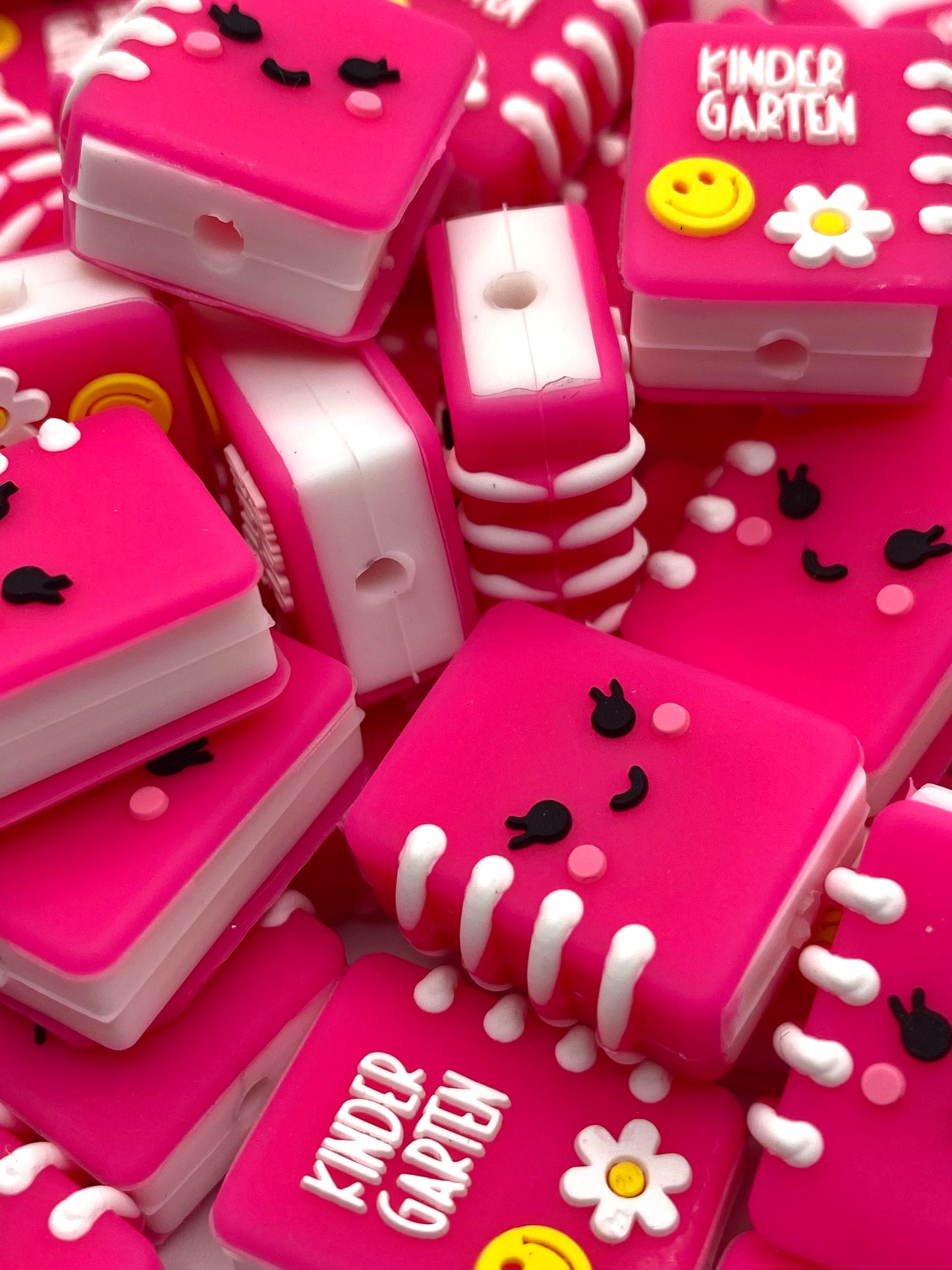 Kindergarten Pink Book 3D Silicone Focal Beads