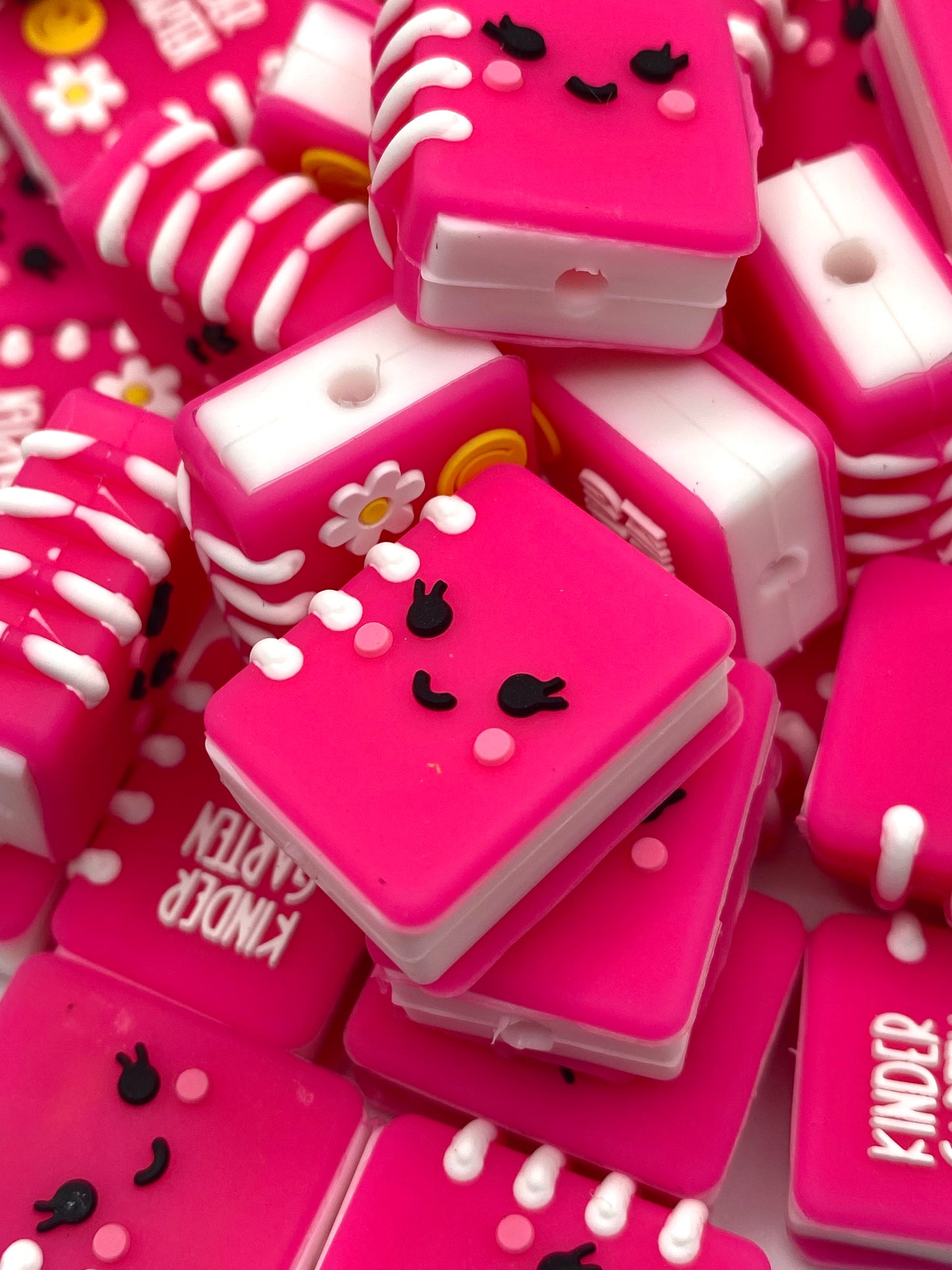 Kindergarten Pink Book 3D Silicone Focal Beads