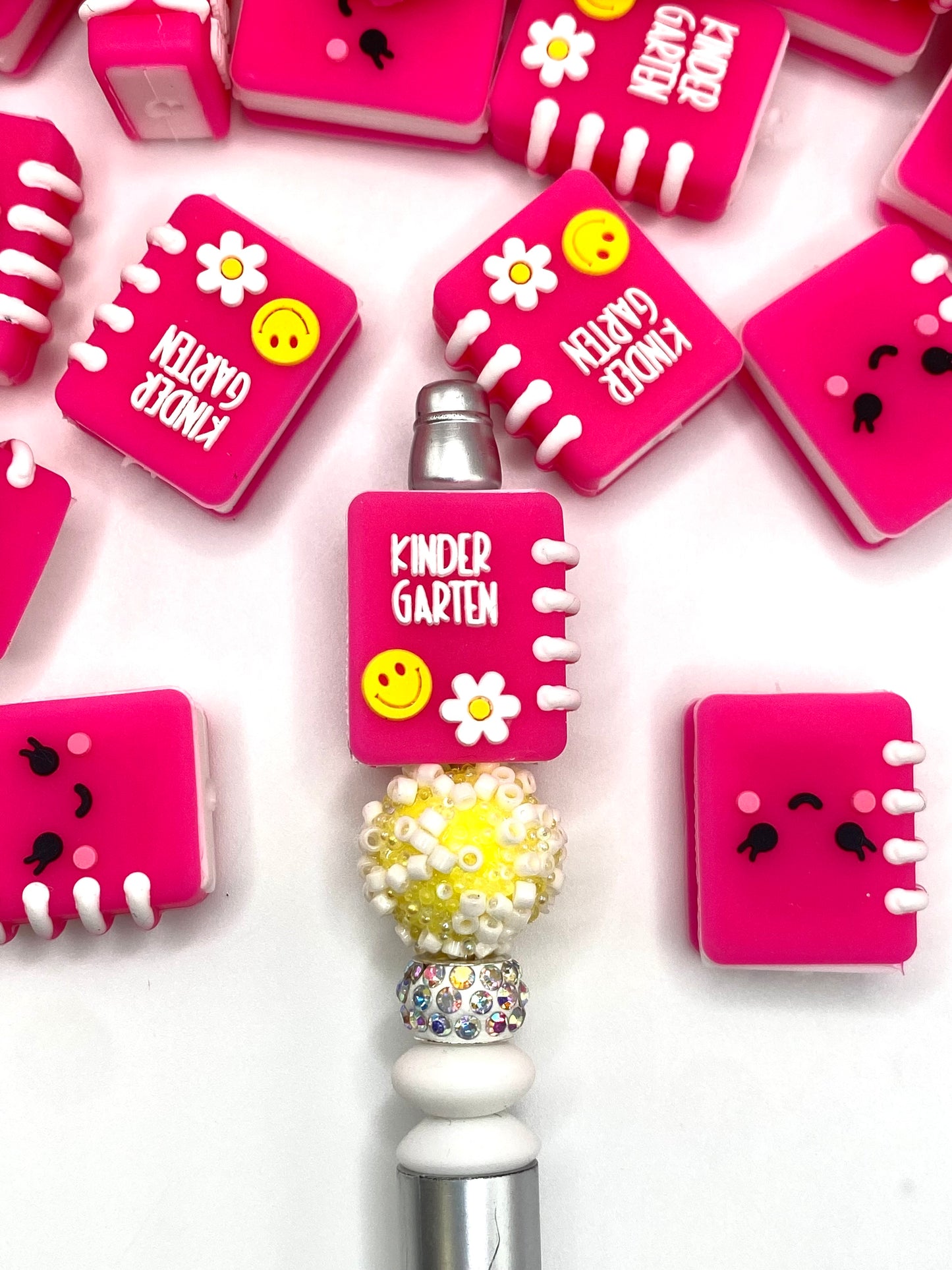 Kindergarten Pink Book 3D Silicone Focal Beads